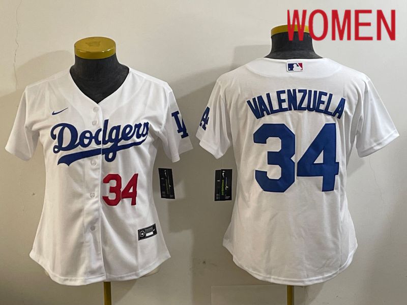 Women Los Angeles Dodgers 34 Valenzuela White Game 2024 Nike MLB Jersey style 11202